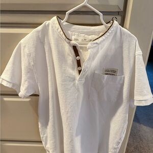 Zara Boy Casual White Shirt with Brown Trim